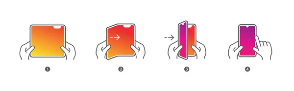 Tableta Teléfono Inteligente Con Pantalla Plegable Paso Paso Plegable Instrucciones — Vector de stock