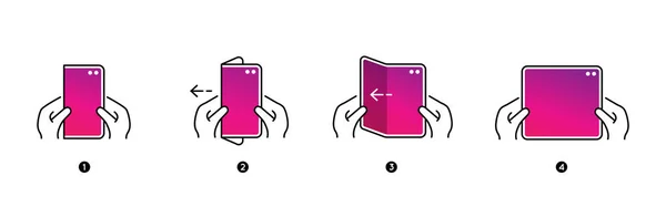 Smartphone Tablet Mit Klappbarem Bildschirm Schritt Für Schritt Faltanleitung Entfalten — Stockvektor