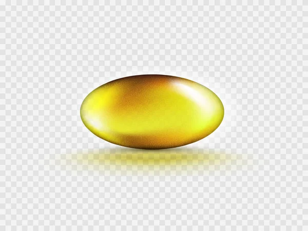 Liquid Gel Gold Oval Oil Bel Geïsoleerd Transparante Achtergrond Cosmetische — Stockvector