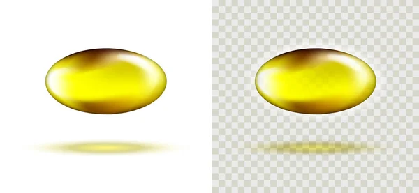 Set Capsule Olio Pesce Gel Liquido Bolla Ovale Oro Vitamina — Vettoriale Stock