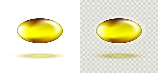 Uppsättning Flytande Gel Fiskolja Kapsel Guld Oval Bubbla Kosmetisk Vitamin — Stock vektor