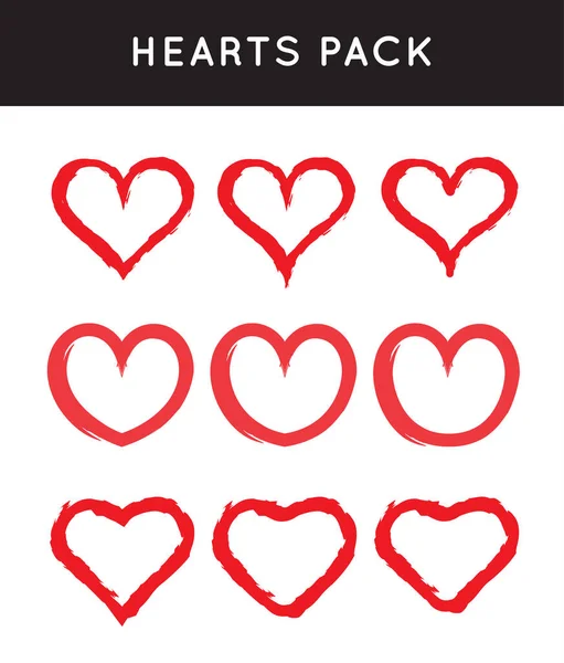 Grungy Vector Hand Draw Hearts Symbol Valentýna — Stockový vektor