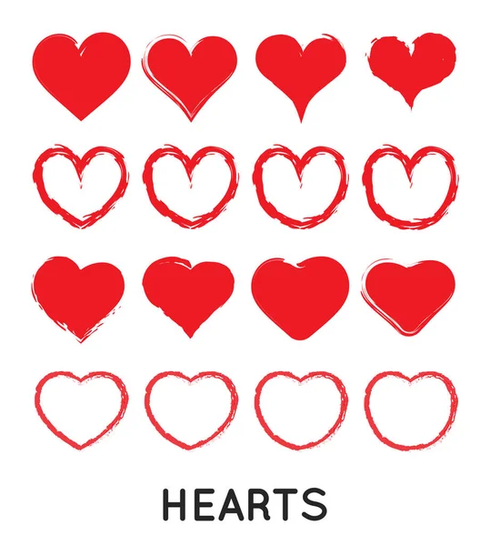 Grungy Vector Hand Draw Hearts Símbolo Dia Valentin —  Vetores de Stock