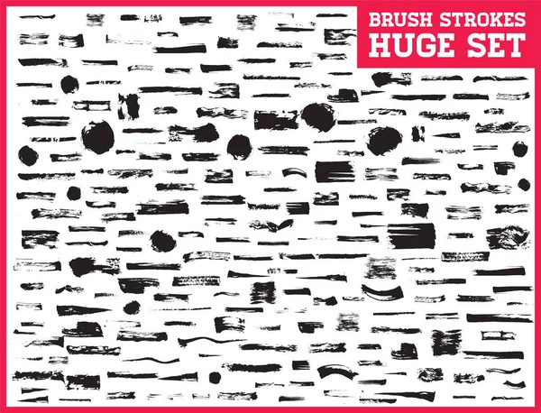 Huge Set Black Brush Strokes Paint Ink Brushes Lines Grunge — Stock Vector