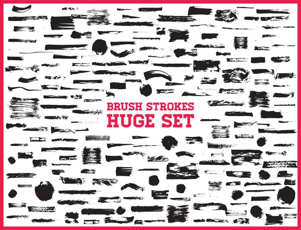 Huge Set Black Brush Strokes Paint Ink Brushes Lines Grunge — Stock Vector