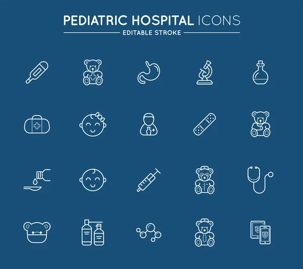 Icone Contorno Impostate Clinica Ospedaliera Pediatrica Cure Mediche Ictus Modificabile — Vettoriale Stock
