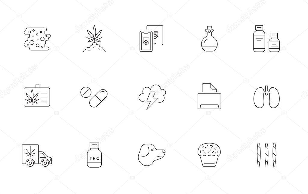 Cannabis Production and Shopping Product Icons, Growing. Vector.