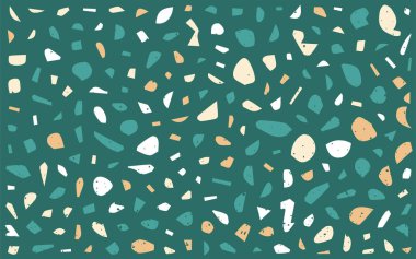 Terrazzo Kusursuz Desen. Granit Parçalar. Soyut Arkaplan. Taşlar ve Kayalar dokusu. Mermer Tekstil, Döşeme Tasarımı. Vektör.