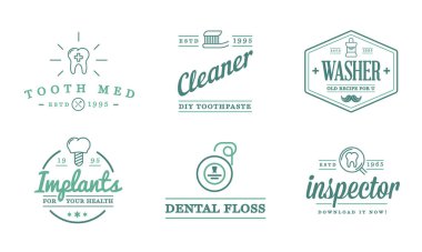 Vektör Diş İşaretleri. Şablon İllüstrasyonu. Stomatoloji Grafik Oral Elementleri.