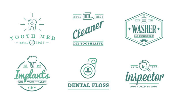 Набор векторных зубных знаков. Шаблон. Стоматология Графические Оральные Элементы.