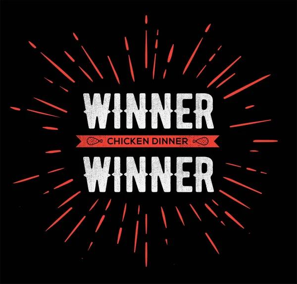 Vencedor Vencedor Galinha Jantar Typographic Gaming Poster Vetor —  Vetores de Stock