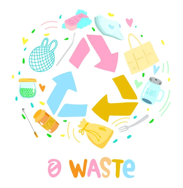 Kleurrijke Zero Waste Logo Design Template Set Geen Plastic Green — Stockvector