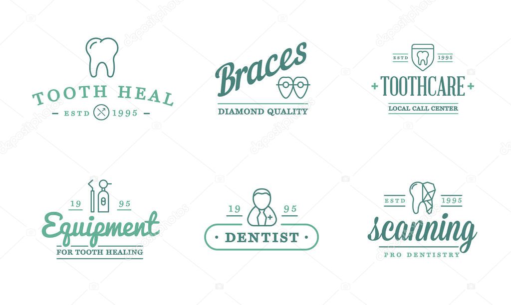 Set of Vector Dental Signs. Template Illustration. Stomatology Graphic Oral Elements.