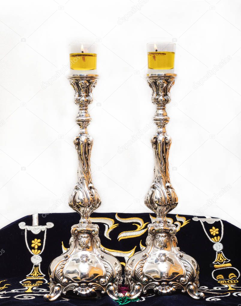 Candles for Shabbat. Silver candlesticks
