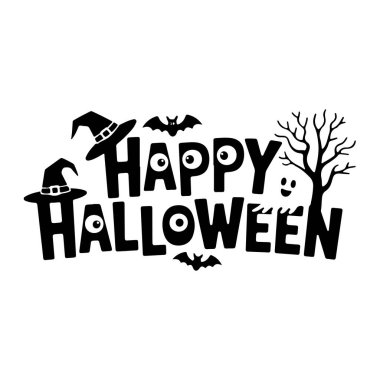 Siyah ve beyaz bir illüstrasyonda neşeli ve stilize bir yazı tipi ile 