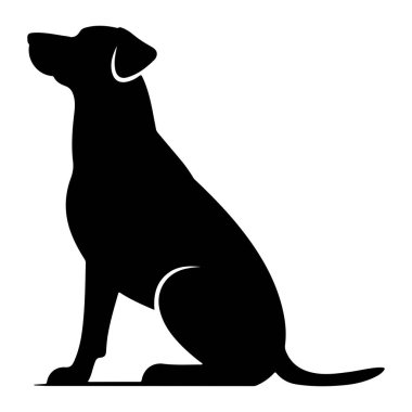 Siyah bir köpek silueti bembeyaz bir zemine karşı dik otururken resmedilir. Köpek profil halinde, yüzü sola dönük, başı dik ve kulakları dik olarak gösteriliyor, bu da tetikte veya dikkatli olduğunu gösteriyor. Taslak temiz ve pürüzsüz, kreat