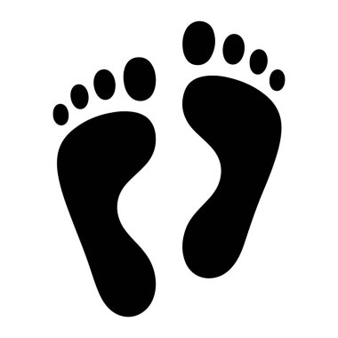 İki insan ayak izinden oluşan basit bir siyah siluet temiz beyaz bir arkaplanda sergilenir. Ayak izleri öne bakıyor, her bir ayak izinin topuğu hafifçe içe dönük. Her ayak izi açıkça beş farklı ayak parmağını gösteriyor. Genel olarak. 