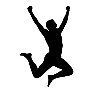 Siyah bir siluet, havada iki kolu başının üstünde zıplayan bir insan. Bu figür, bir bacağı bükülmüş, diğeriyse geriye doğru uzanmış ve enerjik bir hareket ve canlılık hissi veren bir şekilde resmedilmiş. Arka plan...