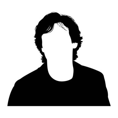 Temiz beyaz bir arkaplan karşısında bir kişinin başının ve omuzlarının saf siyah silueti. Silüet, minimalist bir tarzda çizilmiş, dalgalı çizgiler koyu saç ve üst vücudun dış hatlarını tanımlamıştır. Yüzü tamamen gizlenmiş.