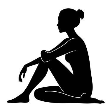 Beyaz arka planda oturan siyah bir kadın silueti tasvir edilir. Vücudu profilde, bacakları bacağında bükülüp bacak üstüne atmış. Kolları dizlerinin üzerinde dinleniyor ve başı hafifçe aşağı eğik. Siluet sensin.