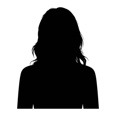 Beyaz bir arkaplan karşısında siyah bir kafa ve omuz silueti. Silüet orta boylu, dalgalı saçlı bir insanı tasvir ediyor. Taslak keskin ve temiz. Grafiksel ya da resimsel bir tarzı işaret ediyor..