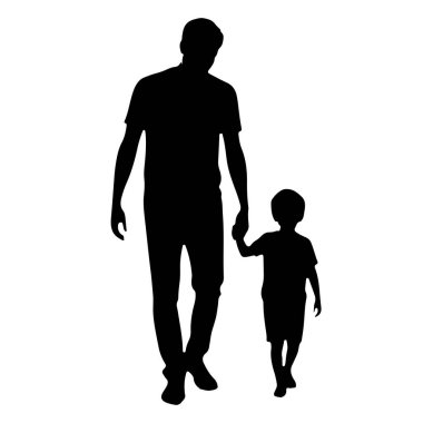 Siyah bir siluet bir adam ve küçük bir çocuk el ele tutuşarak birlikte yürüyorlar. Adam daha uzun ve çocuğa önderlik ediyor gibi görünüyor. Her iki figür de düz beyaz bir arkaplanda resmedilmiş..