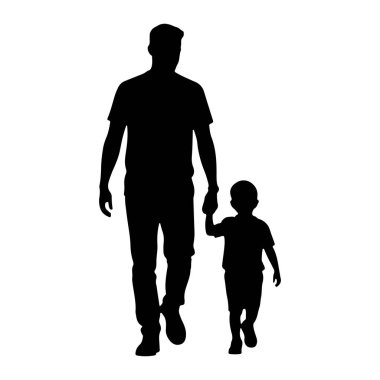 Siyah bir siluet bir adam ve küçük bir çocuk el ele tutuşarak yürüyorlar. Erkek daha uzundur ve yol gösteriyor gibi görünürken, çocuk onun yanında yakından yürür. Her iki figür de beyaz bir arkaplanda profille resmedilmiş..