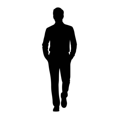 Beyaz arka planda duran siyah siluet bir adam tasvir edilir. O, elleri tesadüfen cebinde ileri doğru bakıyor. Bu figür tepeden tırnağa görülebilir, hareket halindeki bir insanın basit ve temiz bir taslağını gösteriyor..