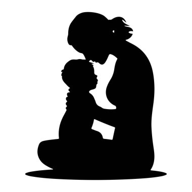 Siyah bir siluet, bebeği şefkatle kucaklayan bir anneyi tasvir eder. Annenin başı eğik, bebeğin alnına dokunuyor, kolları çocuğu kucaklıyor. Bebek oturmakta, yüzü anneye dönük, başı yukarı eğilmiş. Rakamlar hazırlanmıştır.