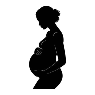 Beyaz bir arka planda hamile bir kadının siyah silueti tasvir ediliyor. Saçları topuz şeklinde. O, iki eliyle onun belirgin göbeğini tutuyor, bir eli üstte ve diğeri altta dinleniyor. Vücudunun ana hatları...