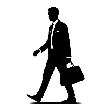 Takım elbiseli ve kravatlı bir adamın siyah silueti soldan sağa yürürken resmedilir. O, sağ elinde bir evrak çantası taşıyor. Arka plan bembeyaz..