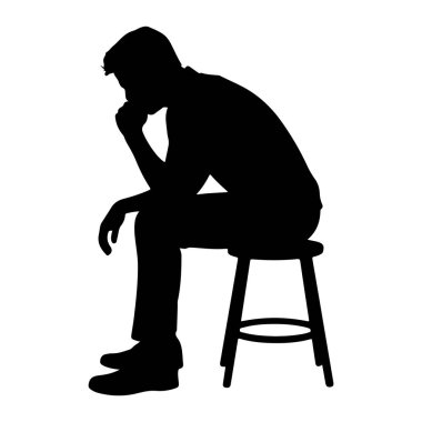 Basit bir ahşap taburede oturan siyah siluet bir adam tasvir edilir. Yüzü sola dönük, başı hafifçe eğilmiş ve sağ eli çenesinde dinleniyor, derin bir düşünce ya da tefekkür pozu veriyor. Sol kolu kucağında dinleniyor.. 