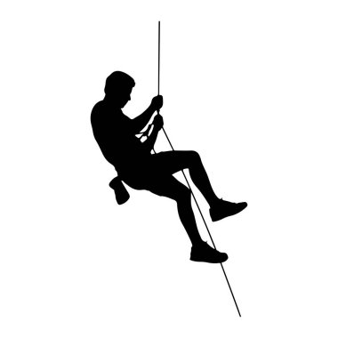 Bir kişinin siyah silueti ipten aşağı iple inerken tasvir edilir. Bu figür bir kayış takımı takıyor ve bir bacağı bükülmüş ve diğeri de uzatılmış bir şekilde inişin ortasında konumlandırılmış. İp kayış takımından geçiyor ve yukarı doğru uzanıyor.