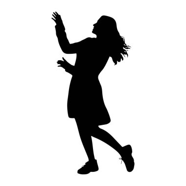 Beyaz arka planda siyah bir kadın silueti tasvir edilir. Profilde, başı yukarı doğru eğilmiş ve kolları çerçevenin üstüne doğru uzanmış olarak gösteriliyor. Saçları uzun ve dalgalı görünüyor, arkasından akıyor. Elbise giyiyor.