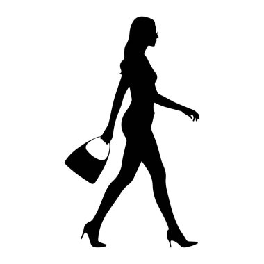 Soldan sağa yürüyen bir kadının siyah silueti beyaz arka planda resmedilmiştir. Yüksek topuklu ayakkabı giyiyor ve sol elinde bir el çantası taşıyor. Saçları uzun ve hareket ederken arkasından akıyor..
