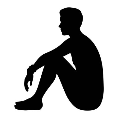 Bir kişinin siyah silueti beyaz arka planda otururken resmedilir. Şekil sola dönük, bacakları bükülmüş ve kolları dizlerinin üzerinde dinleniyor. Siluet simsiyahtır ve dıştan başka gözle görülür bir özelliği yoktur.