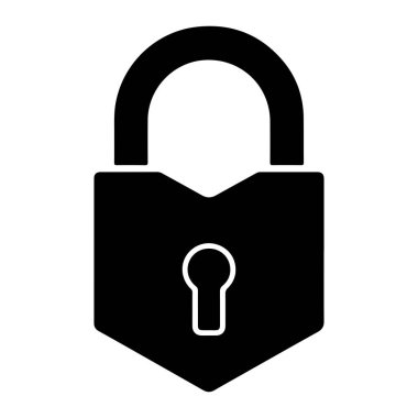 Bir asma kilidin basit siyah silueti beyaz bir arkaplanda sergilenir. Asma kilidin üzerinde kıvrımlı bir pranga ve altında kalkanımsı bir gövdesi olan klasik bir şekli var. Beyaz bir hat, asma kilidin merkezindeki anahtar deliğini tanımlar. Th