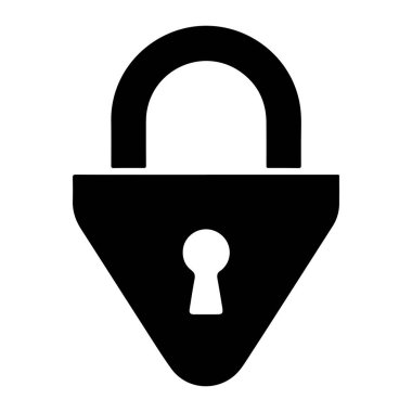 Siyah bir asma kilit silueti beyaz bir arkaplanda sergilenir. Asma kilit, yuvarlak bir üst ve üçgen bir alt ile klasik bir şekle sahiptir. Üçgen bölümün ortasında bir anahtar deliği görülebilir. Görüntü basit bir grafik gösterimi