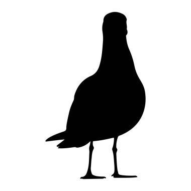 Katı siyah bir kuş silueti düz beyaz bir arka planda iki ayak üzerinde duruyor. Kuş profilden tasvir edilir, yüzü sağa dönük, başı dik olarak. Vücudu tombul, görünür bir kuyruğu ve kanatları var. Bacakları ince.