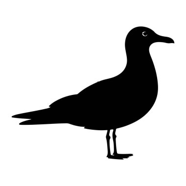 Beyaz arka planda duran siyah bir martı silueti tasvir edilir. Kuş profilden gösteriliyor, sağa bakıyor. Kanatları gövdesine sokulur ve kuyruk tüyleri yayılır. Siluet açıkça gagasını, başını tanımlıyor.,