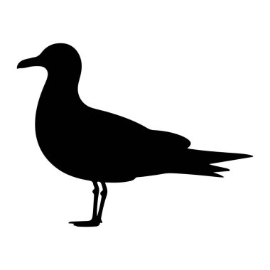 Bir martının saf siyah silueti saf beyaz arka planda tasvir edilir. Kuş profilden gösterilir, yüzü sola dönük, başı dik ve gagası öne dönük olarak. Kanatları vücudunun yakınına sıkışmış ve bacakları görünür durumda, Stan.