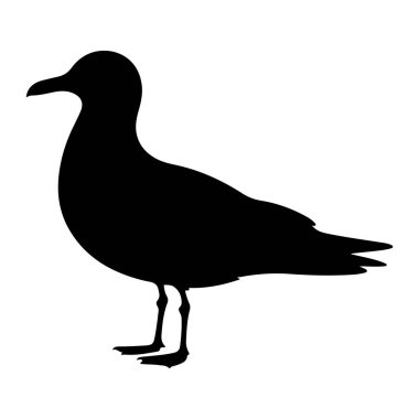 Bir martının katıksız siyah silueti temiz beyaz bir arkaplanda resmedilir. Profilde, ayakları görünür bir şekilde ayakları üzerinde duran kuş görülüyor. Gagası öne dönük, ve kanatları ve kuyruğu açıkça ana hatlarıyla tanımlı. Şey... 