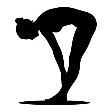 Siyah bir kadın silueti öne eğilmiş şekilde tasvir edilir. Vücudu kıvrımlı, başı bacaklarına doğru eğik. Kolları sarkık ve bacakları hafifçe bükülmüş. Siluet, beyaz bir arkaplanda izole edilmiş.