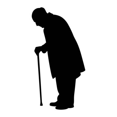 Yaşlı bir adamın siyah silueti, saf beyaz bir arkaplanda resmedilir. Profilde gösteriliyor, hafifçe öne eğiliyor, başı öne eğik. Palto ve pantolona benzeyen bir şey giyiyor ve ayakları ayakkabıyla örtülü. Bu adam bir fahişe.