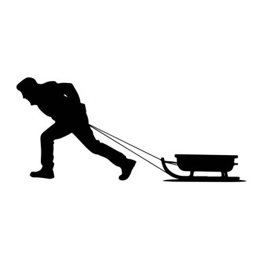 Arkalarına kızak çeken siyah bir insan silueti tasvir edilir. Kişi öne doğru eğiliyor, kolları açık ve halatlar onu kızağa bağlıyor. Kızak, koşucularla birlikte basit, dikdörtgen şeklindedir. Arkaplan p