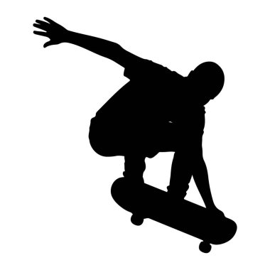 Kaykaylı bir kişinin siyah bir silueti havada bir numara yaparken yakalanır. Kaykaycının vücudu tahtanın üzerinde dengeli bir şekilde bükülür ve bir kolu istikrar için dışa doğru açılır. Siyah figür ile siyah figür arasındaki zıtlık