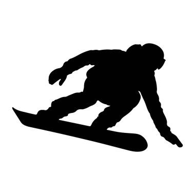 Hareket halindeki bir snowboardcunun siyah silueti, beyaz bir zemine oyulmuş bir şekilde ele geçirilmiş. Sayı, snowboard açılı bir viraja doğru eğiliyor, hız ve çeviklik hissi veriyor. Snowboard sporcusu kışlık kıyafet giyiyor, miğfer de dahil. 