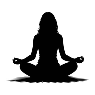 Önden siyah bir kadın silueti tasvir edilir, nilüfer poziyonunda oturur bacakları çaprazlanmış ve elleri dizlerinin üzerinde dinlenir, parmakları mudra hareketidir. Saçları uzun ve dalgalı, omuzlarından düşüyor. Siluet tam karşımızda. 