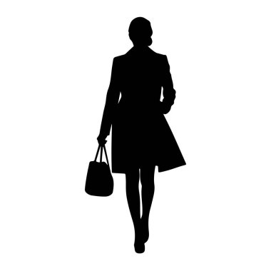 Beyaz arka planda siyah bir kadın silueti tasvir edilir. Önden gösteriliyor, ileri doğru yürüyor. Kadın altta parlayan bir ceket giyiyor ve sol elinde bir el çantası taşıyormuş gibi görünüyor. Saçları şekillenmiş.