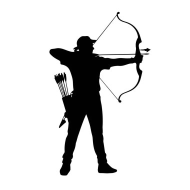 Bir okçunun siyah silueti bir yay çizilmiş ve bir ok öne doğru çevrilmiş olarak duruyor. Oklarla dolu bir ok kılıfı sırtlarına bağlıdır. Bu figür bir şapka ve günlük giysiler giyiyor. Arkaplan düz beyaz.